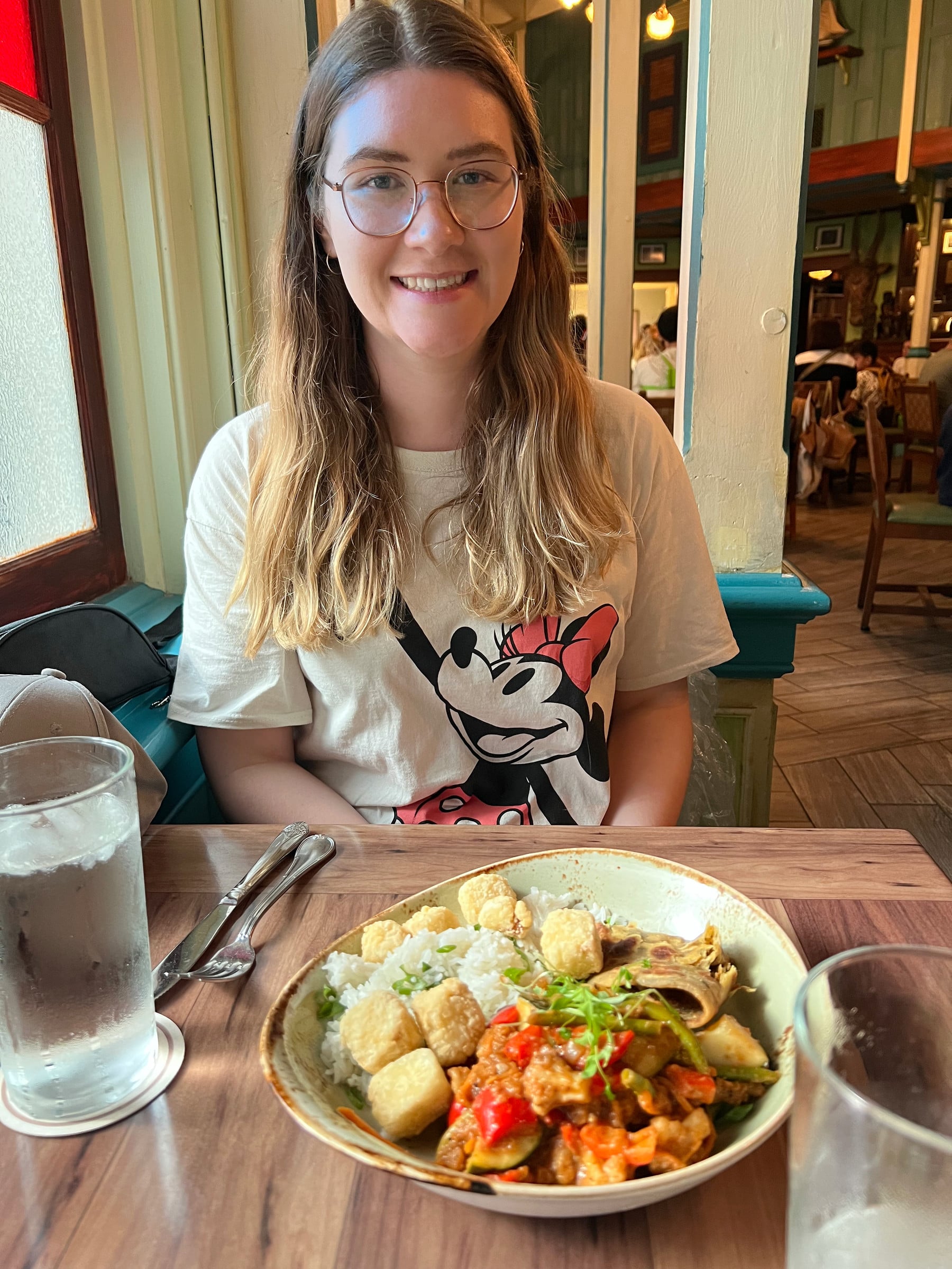 Lucy at dinner.