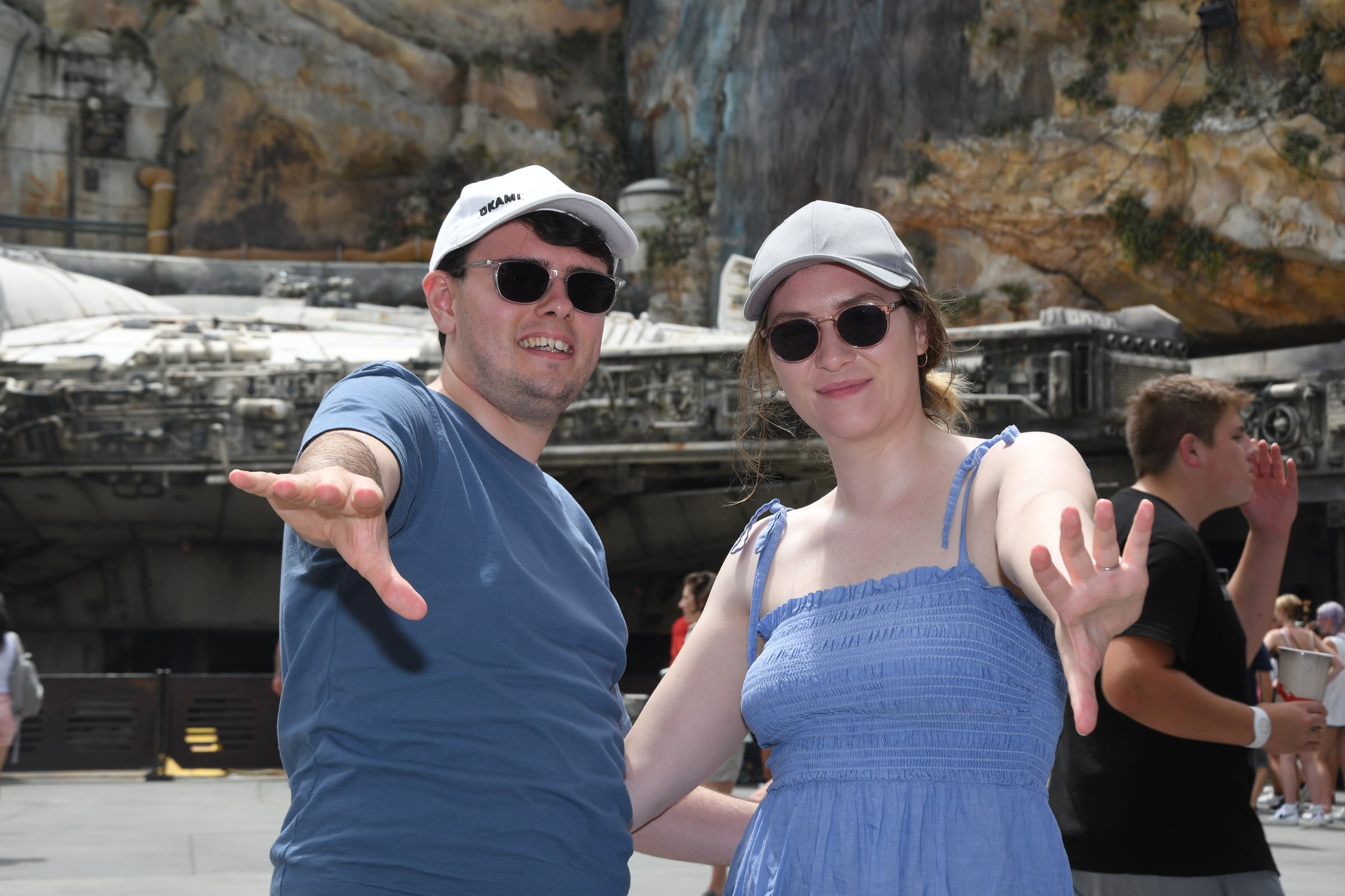 Trying out the Force beside the Millennium Falcon.