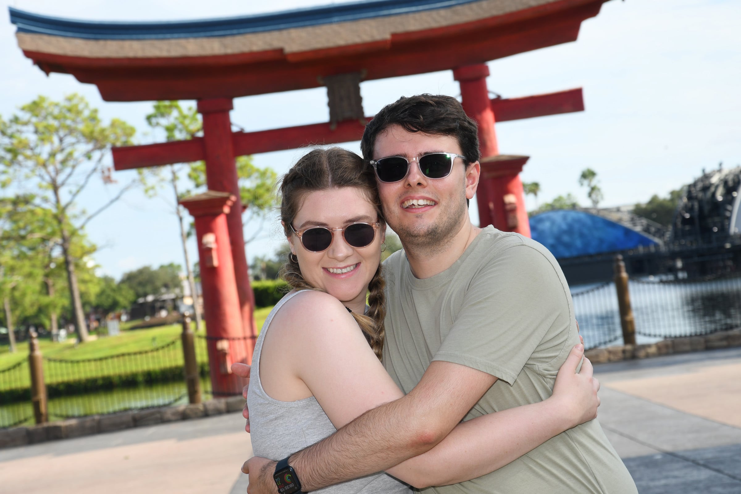 Under the torii gate in EPCOT's Japan pavilion.
