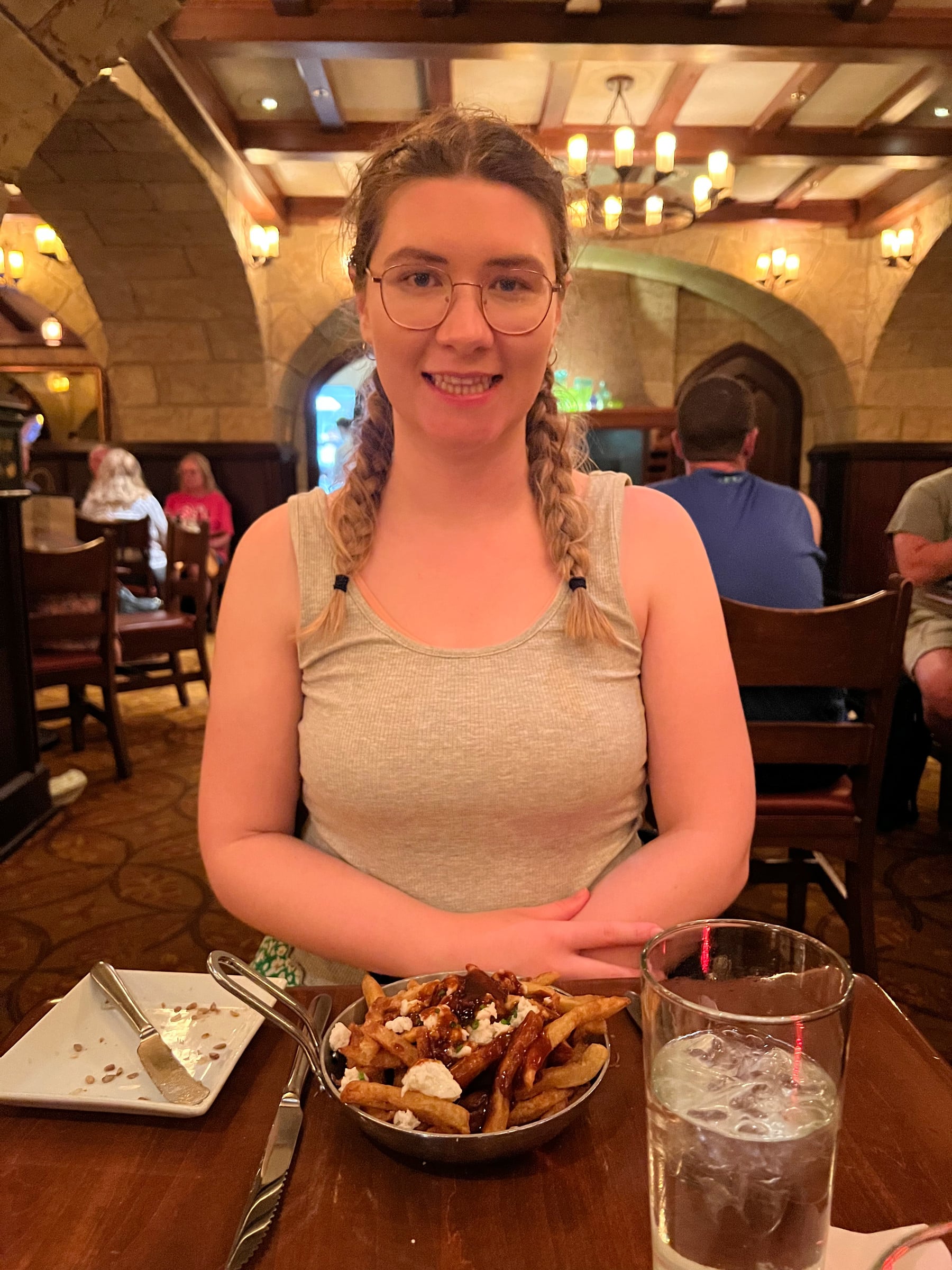 Lucy with dinner at EPCOT.