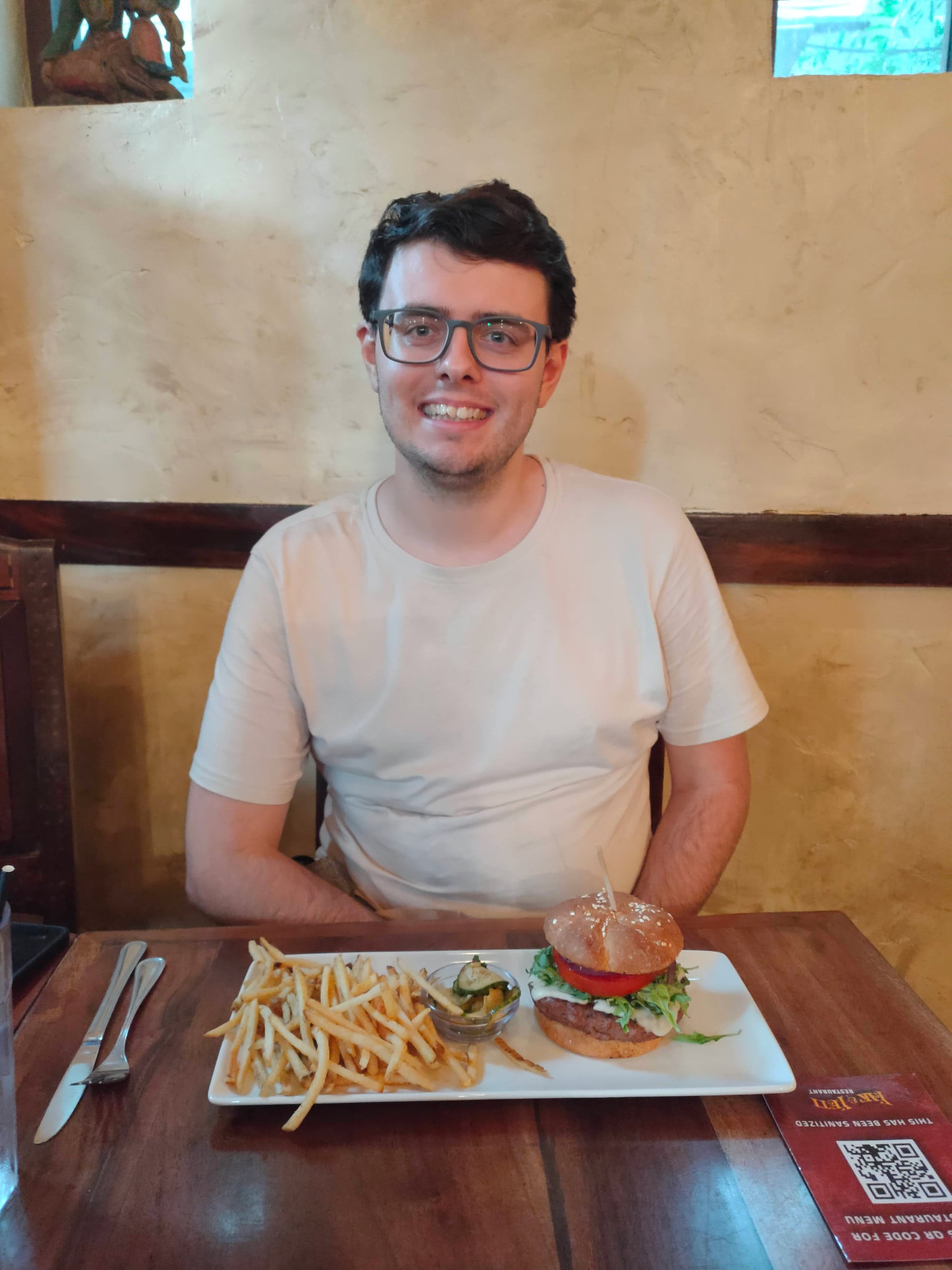 Sitting down for dinner.