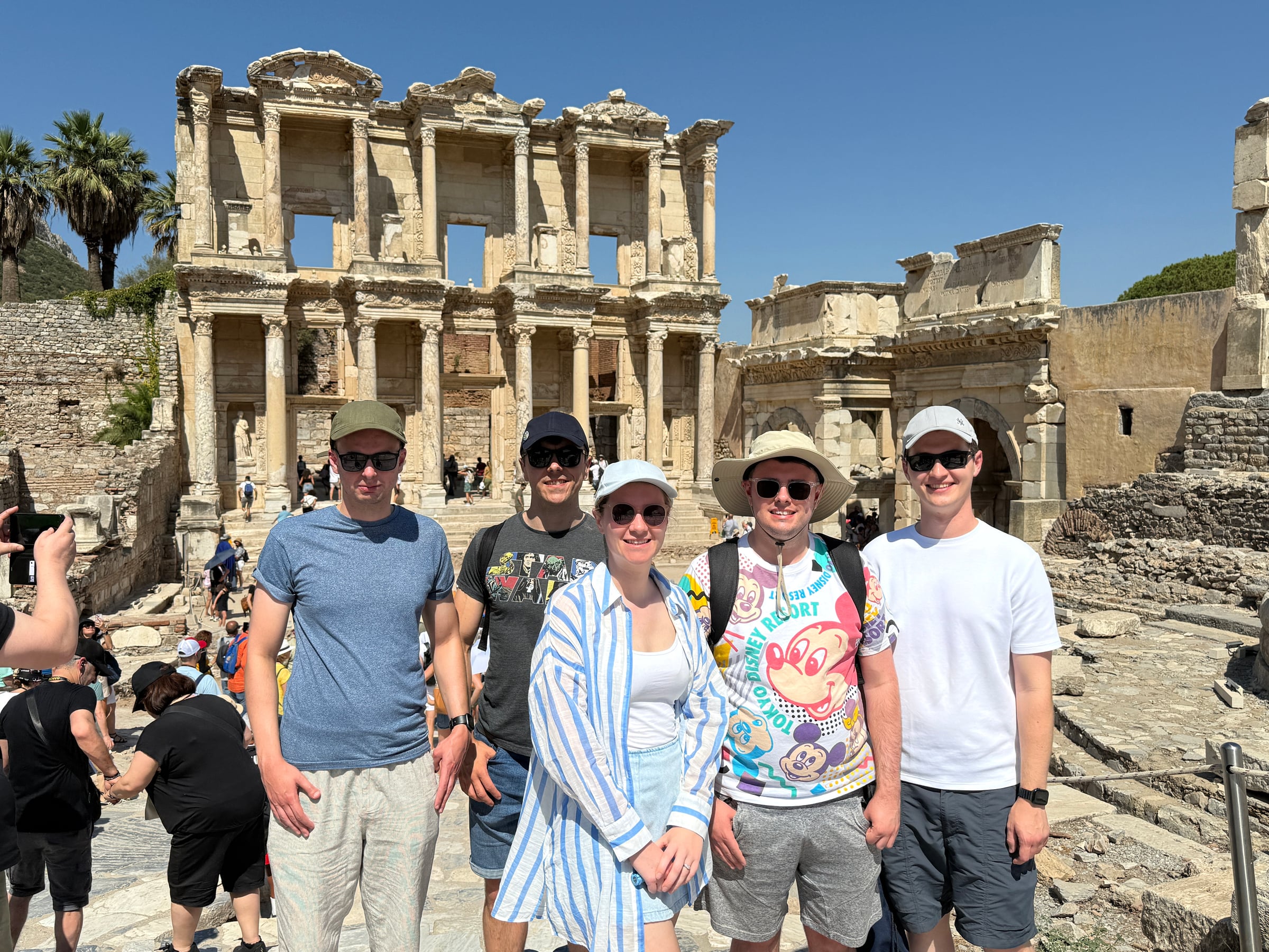 All five of us at the Library of Celsus.