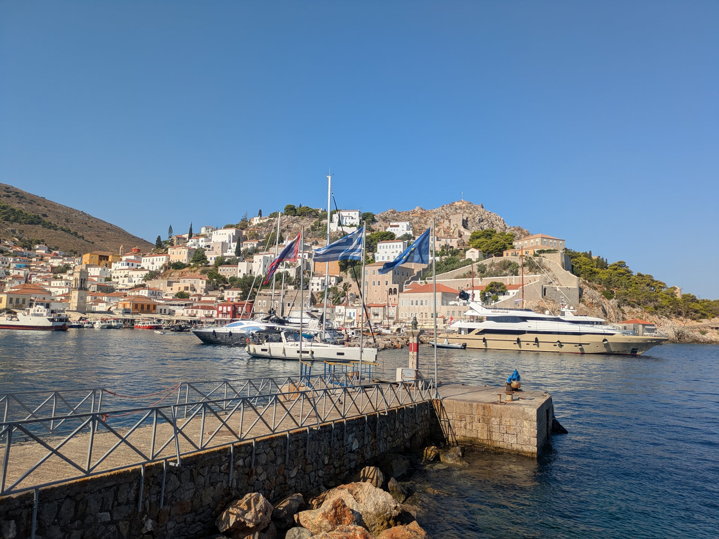 Hydra harbour from the waterfront.