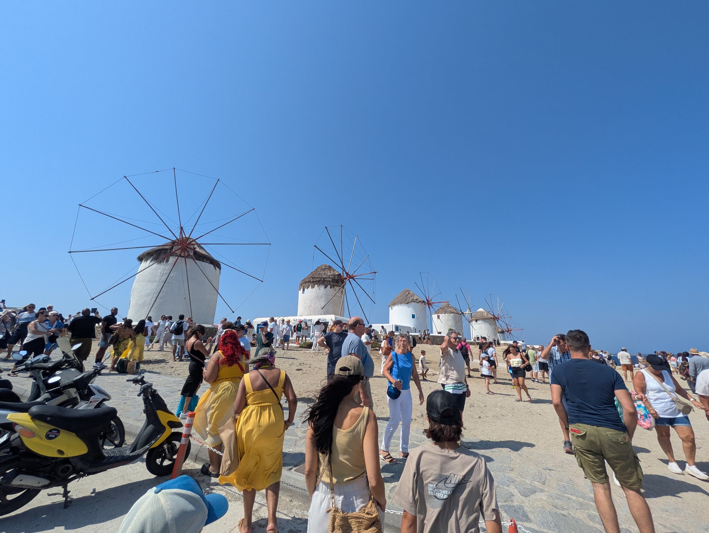 Walking up to the Mykonos windmills.