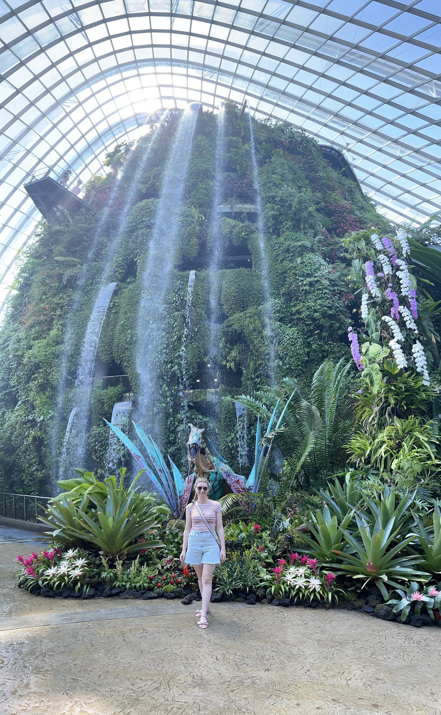 Lucy beneath the waterfall in the Cloud Forest.