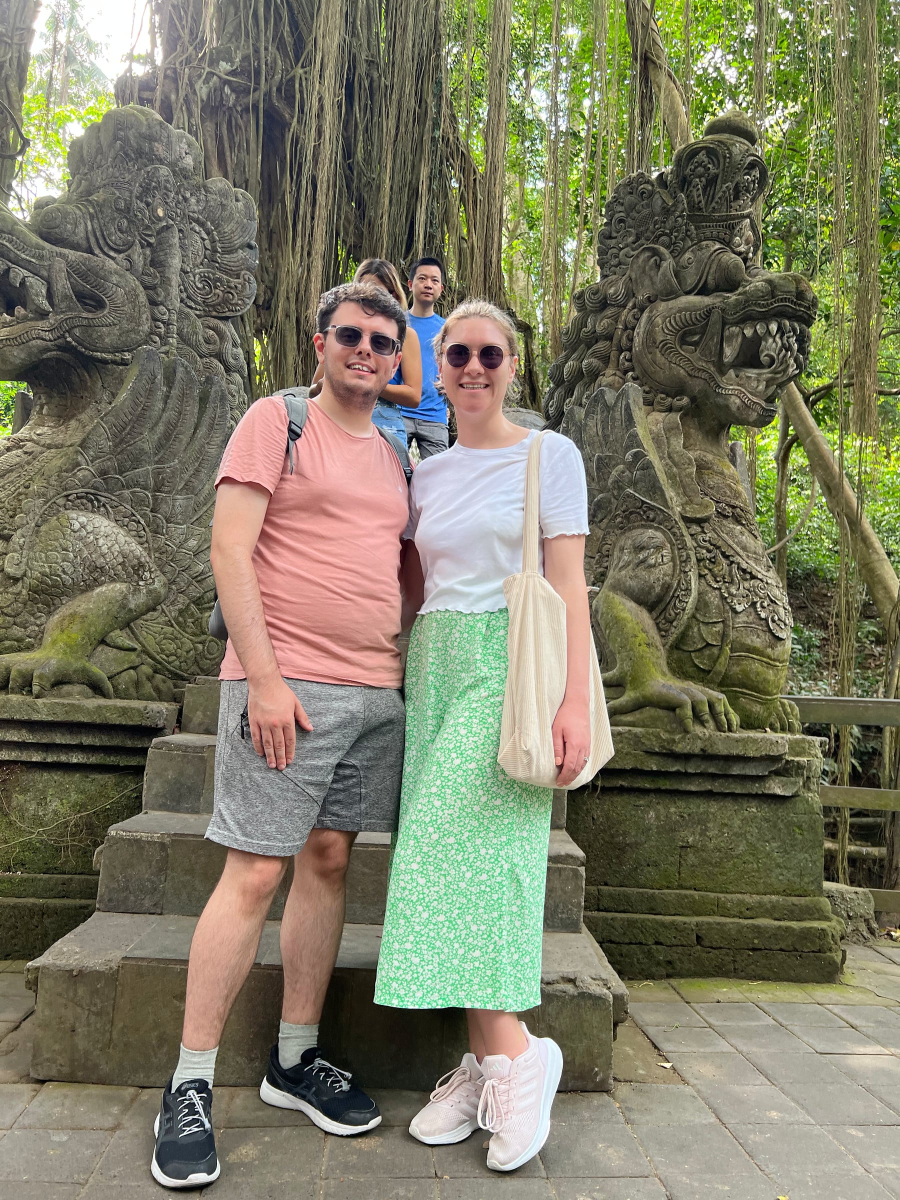 Together beneath the trees at Monkey Forest.