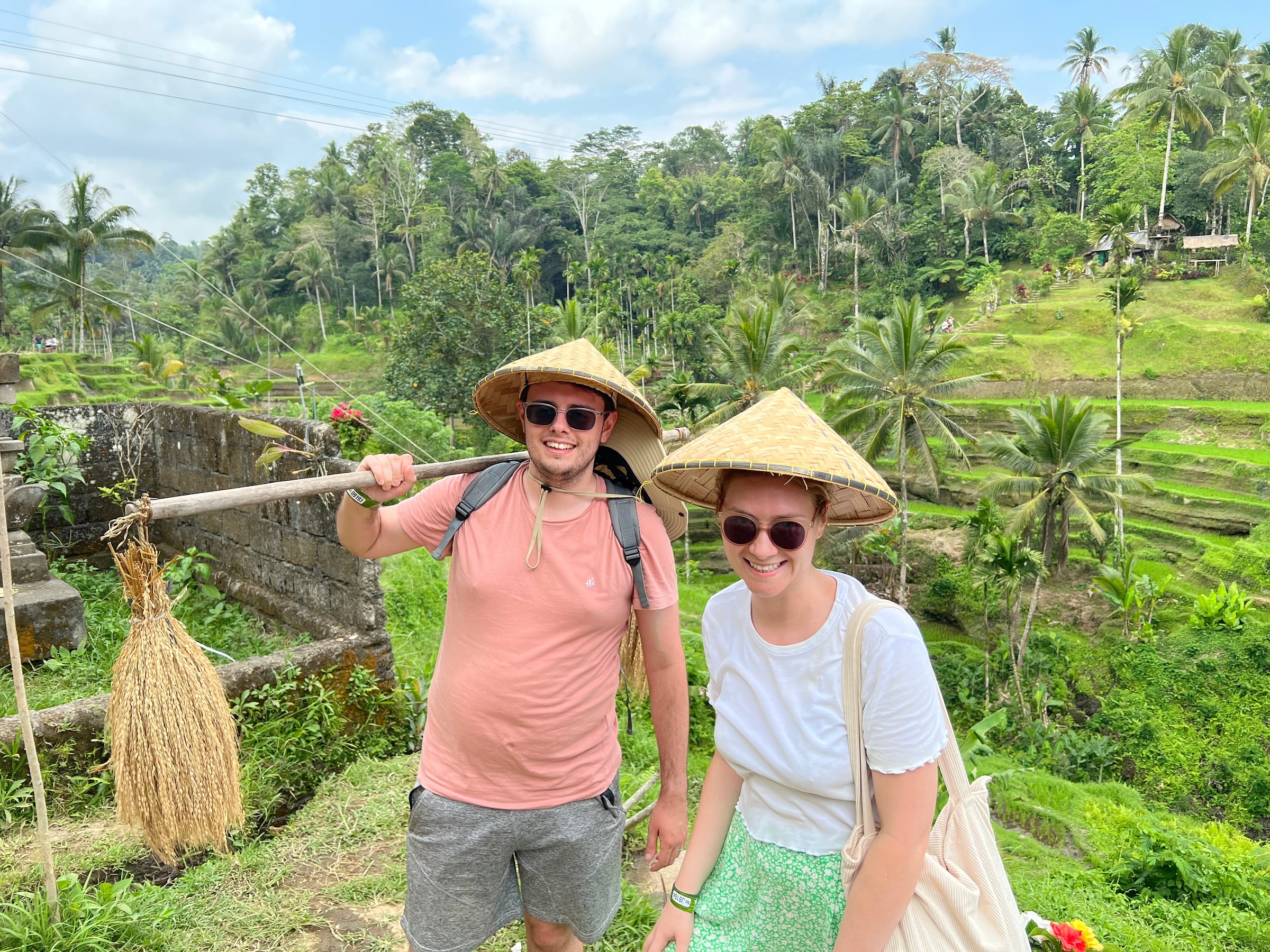 Hats and a photo stop in the rice terraces.