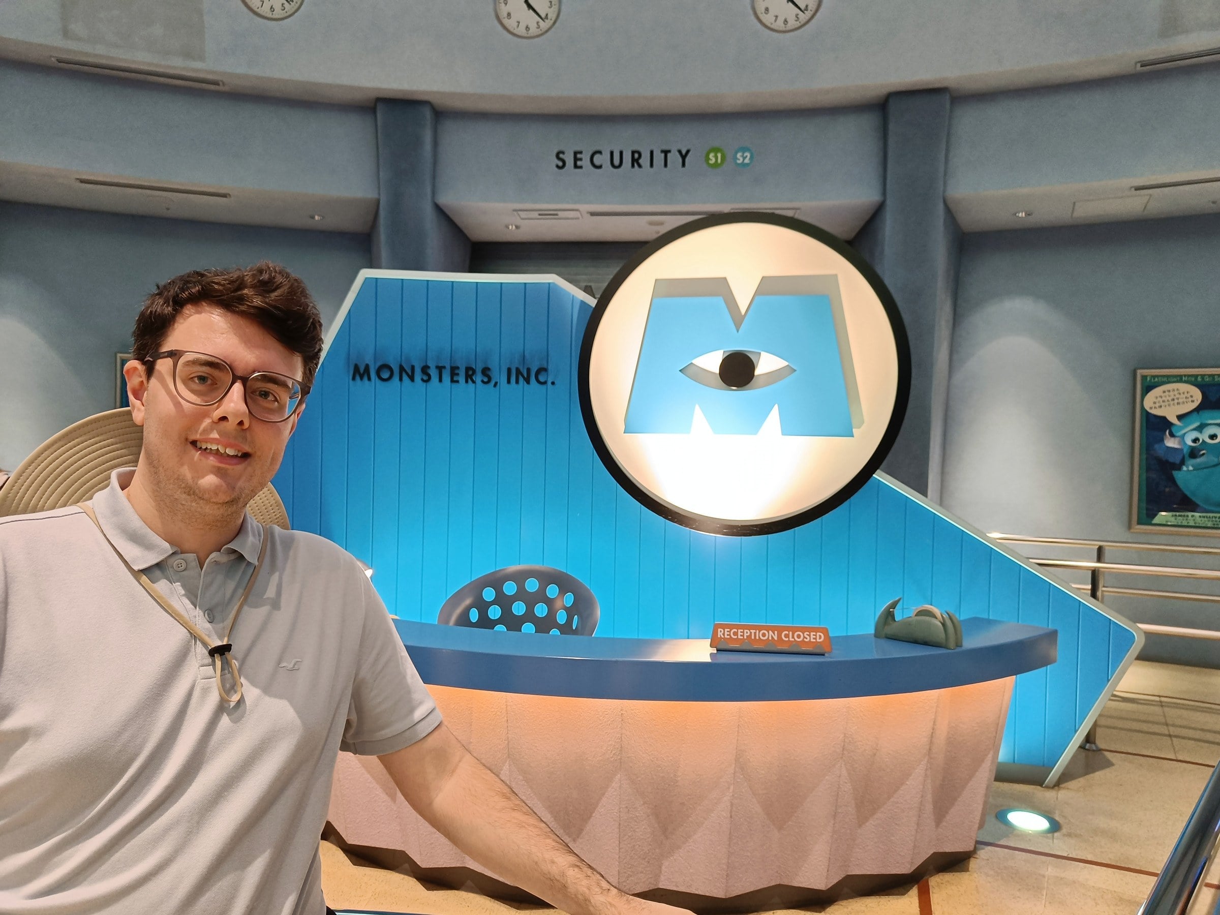 At the Monsters, Inc. desk.