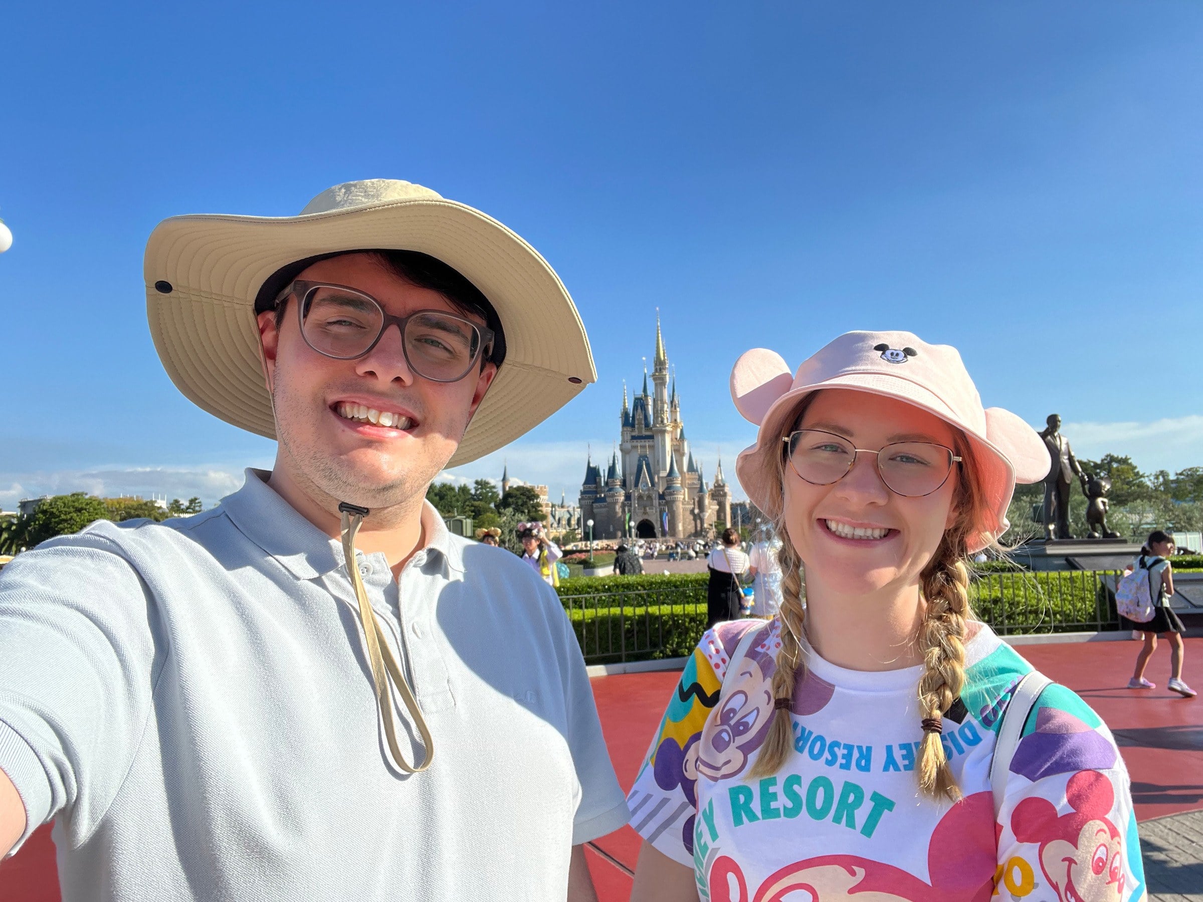 Outside Cinderella Castle at Tokyo Disneyland.