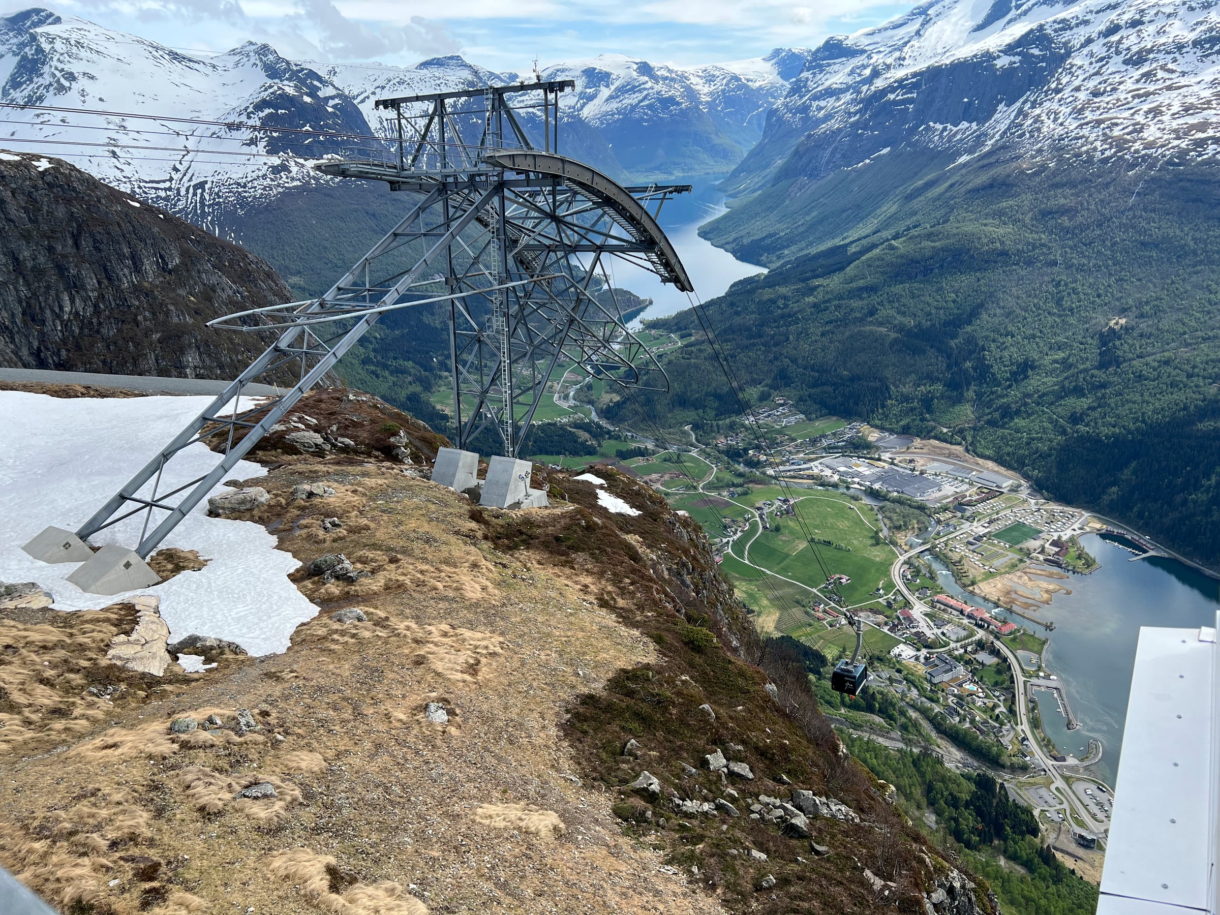 Looking down along the Skylift cables towards Loen.