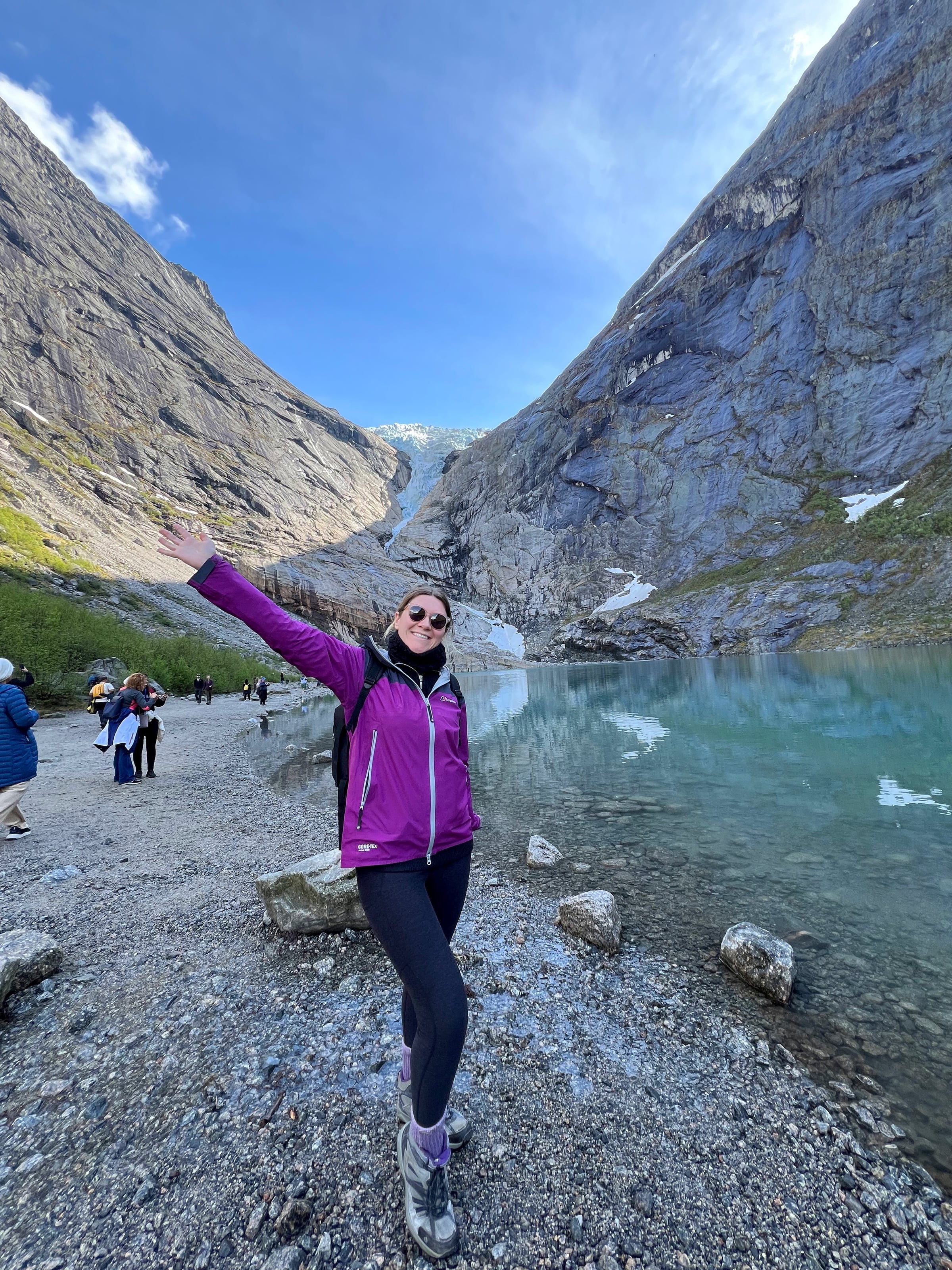Lucy beside the glacial lake.