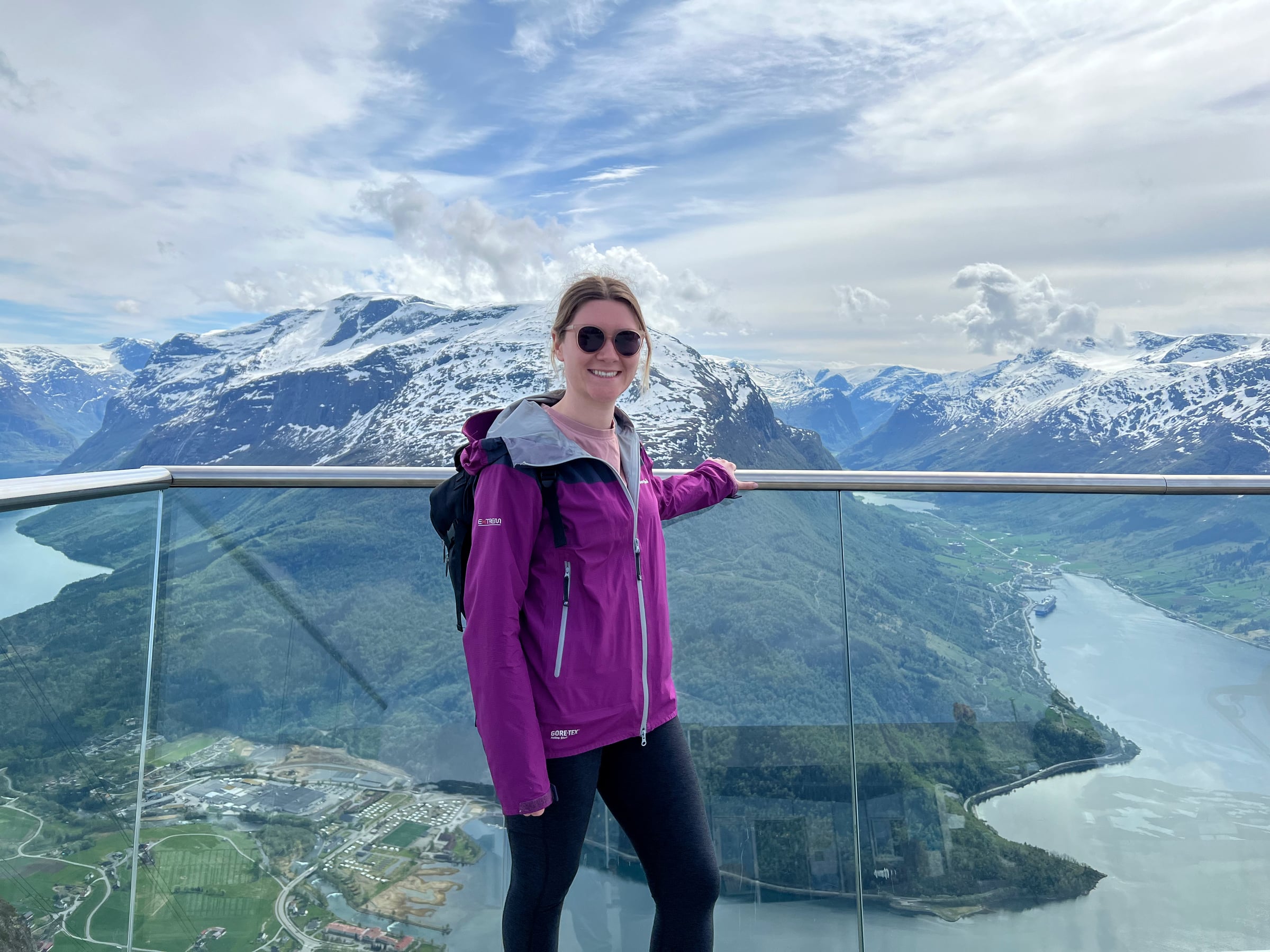 Lucy at the viewpoint above Loen.