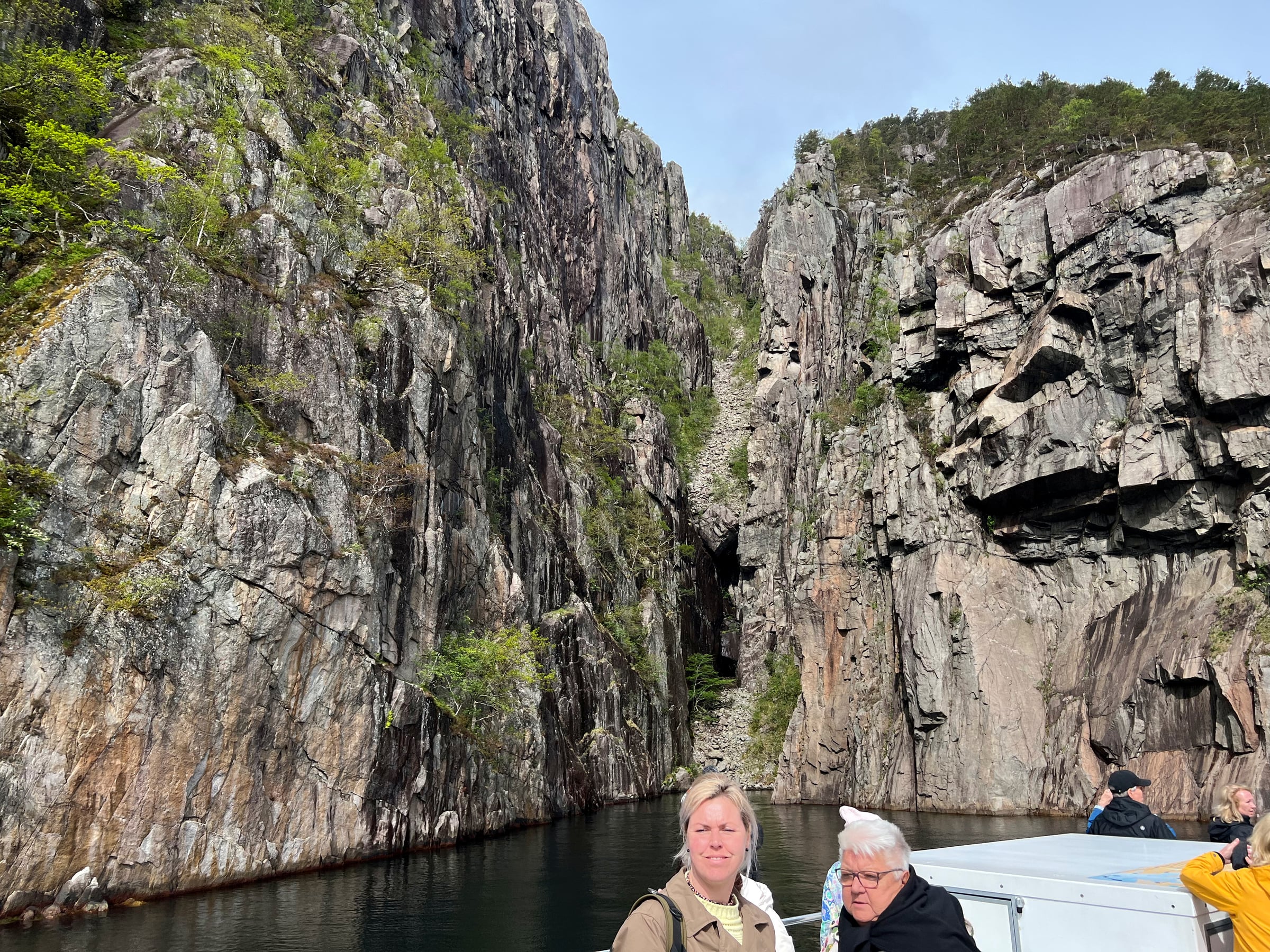 Looking up at the cliffs from our boat.