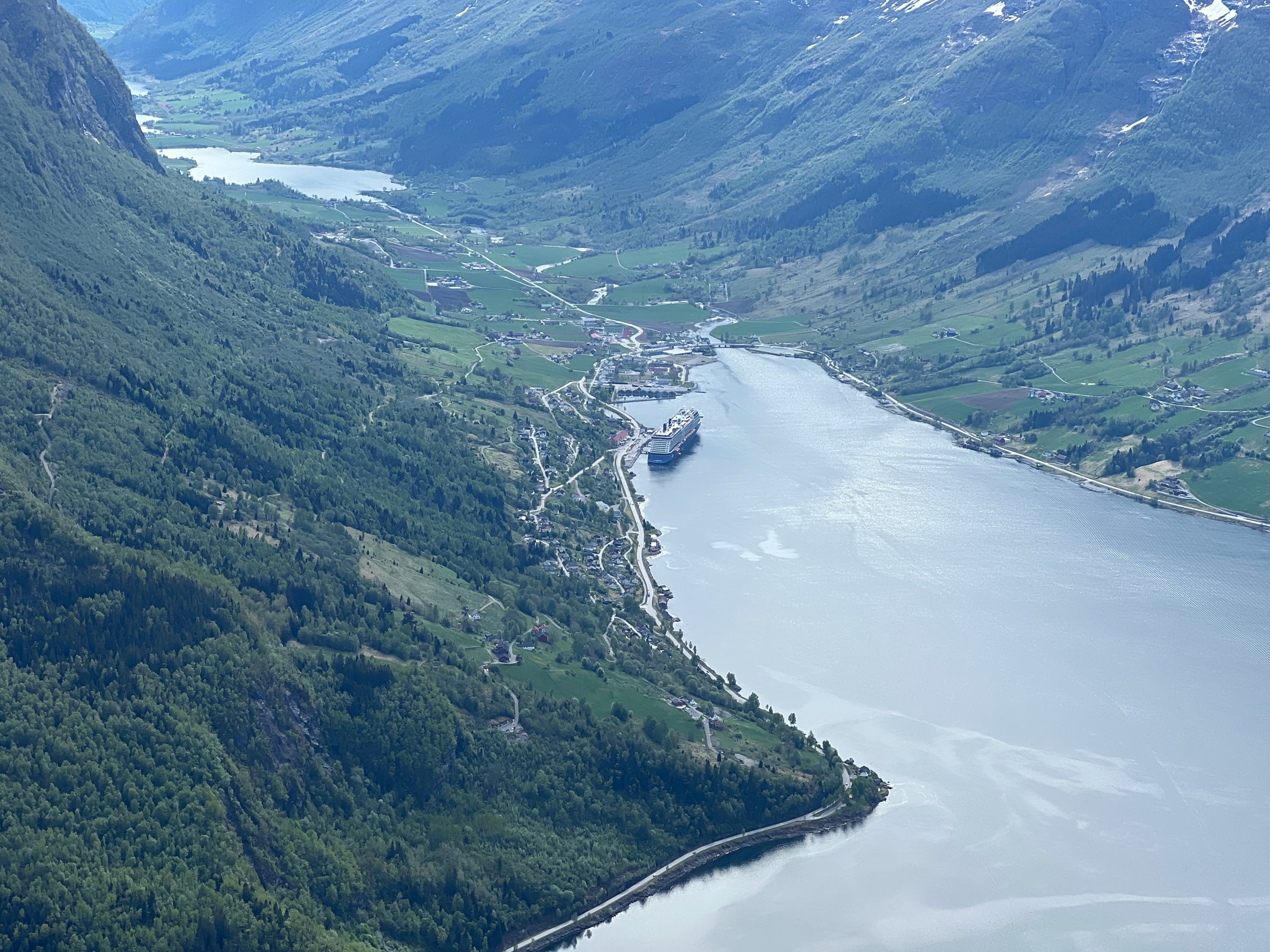 Celebrity Silhouette far below us in Olden, seen from Loen Skylift.