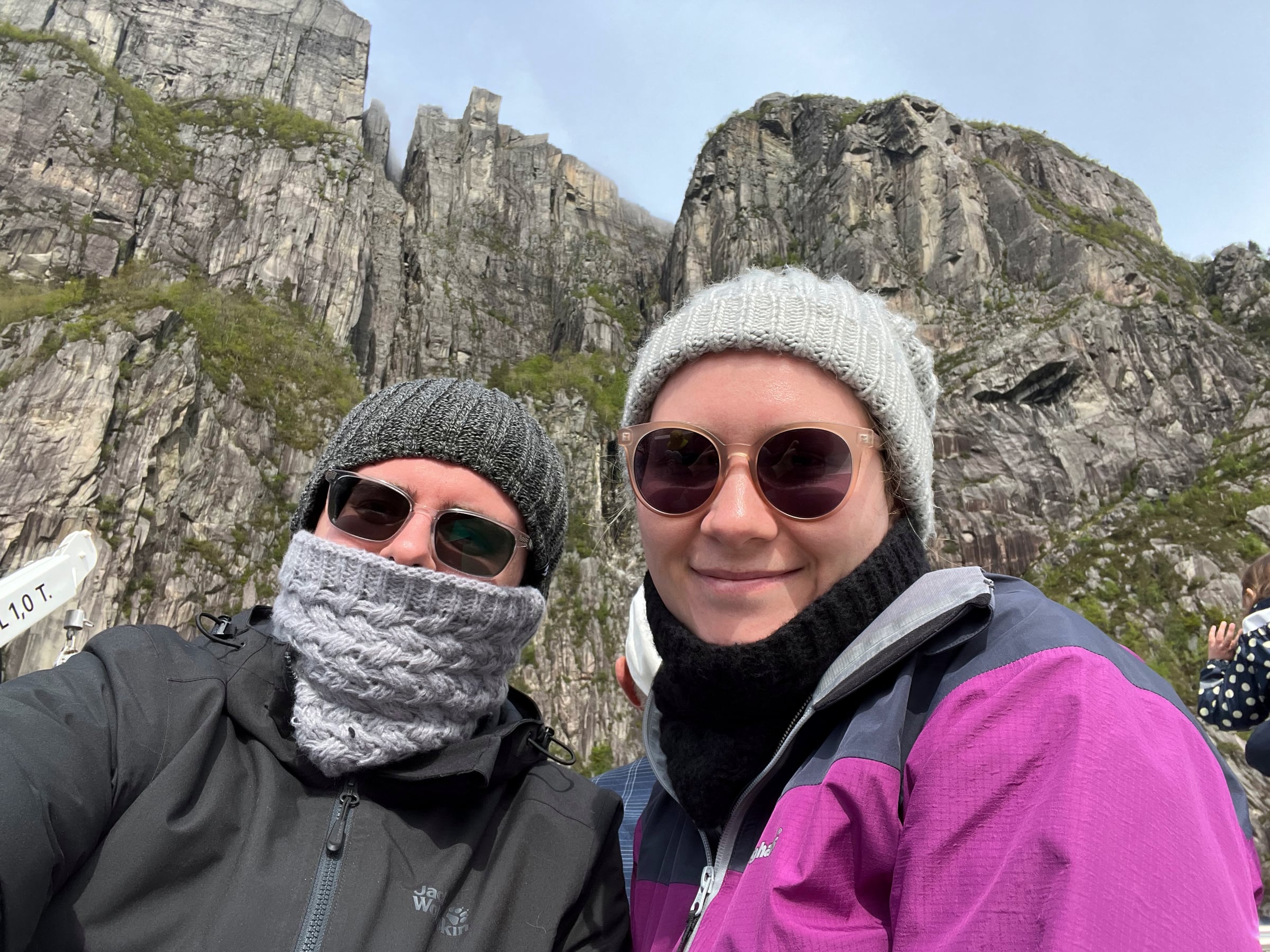 Wrapped up together on the Lysefjord boat trip.