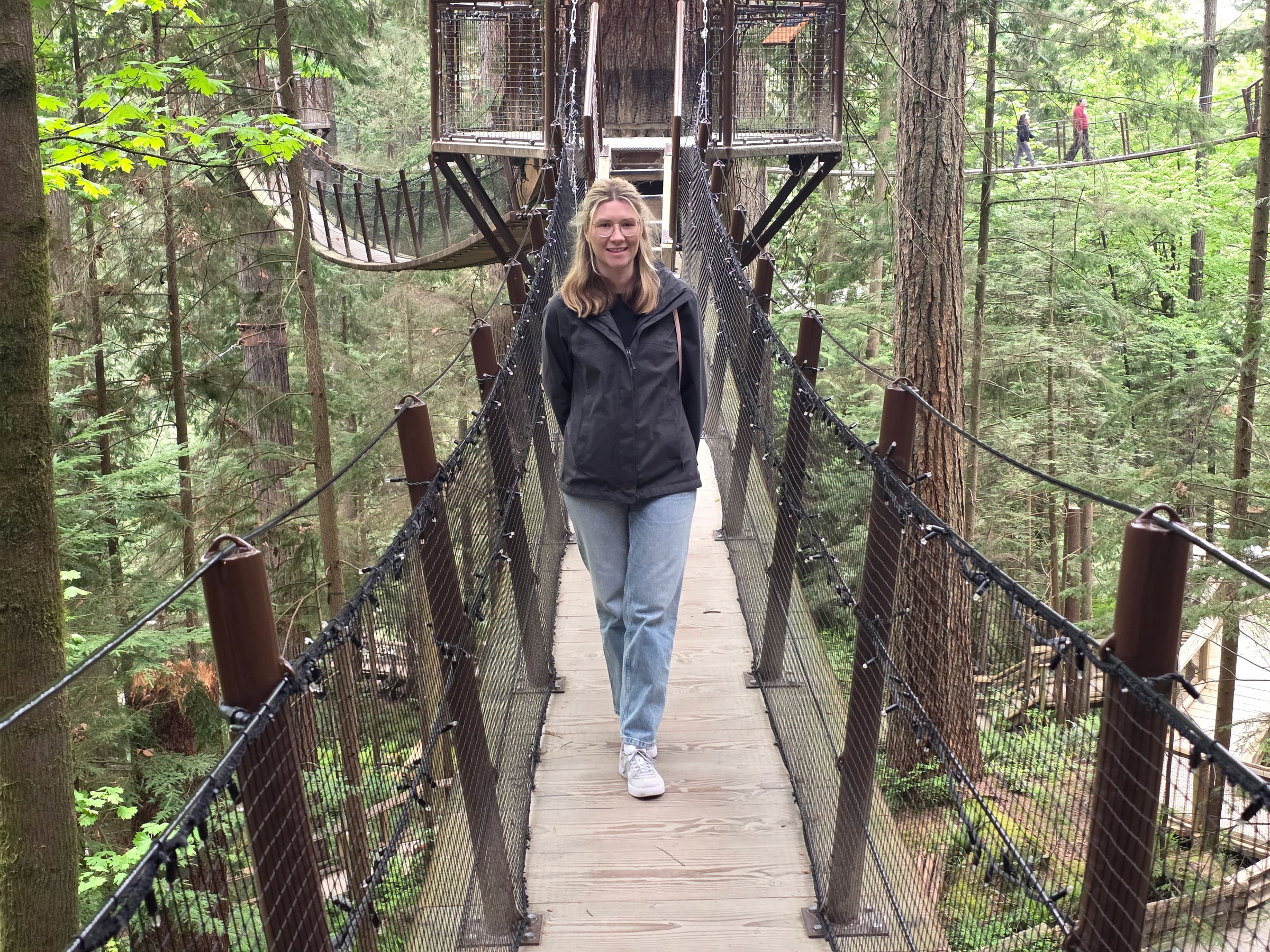Lucy among the treetop walkways.