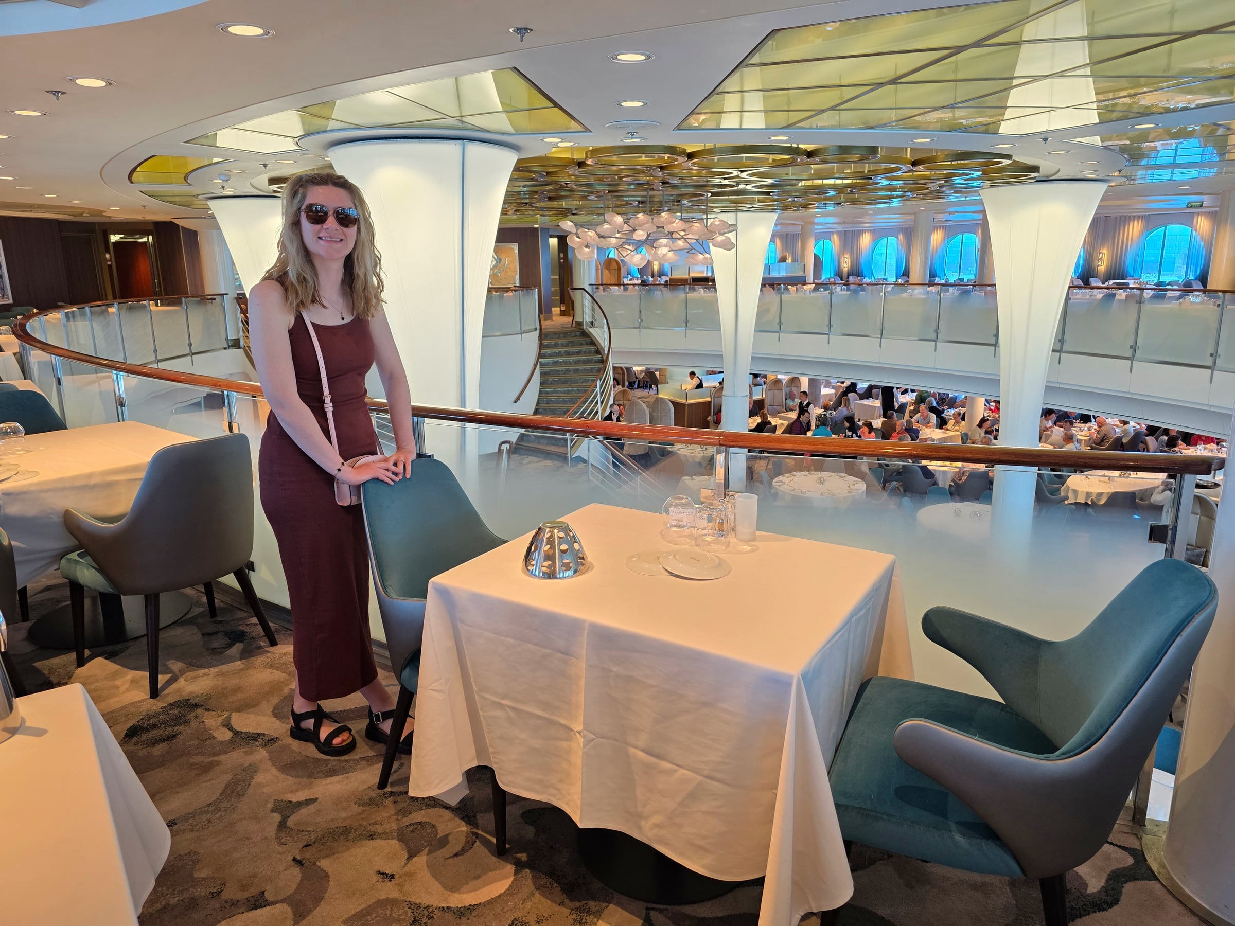 Lucy in the ship's dining room.