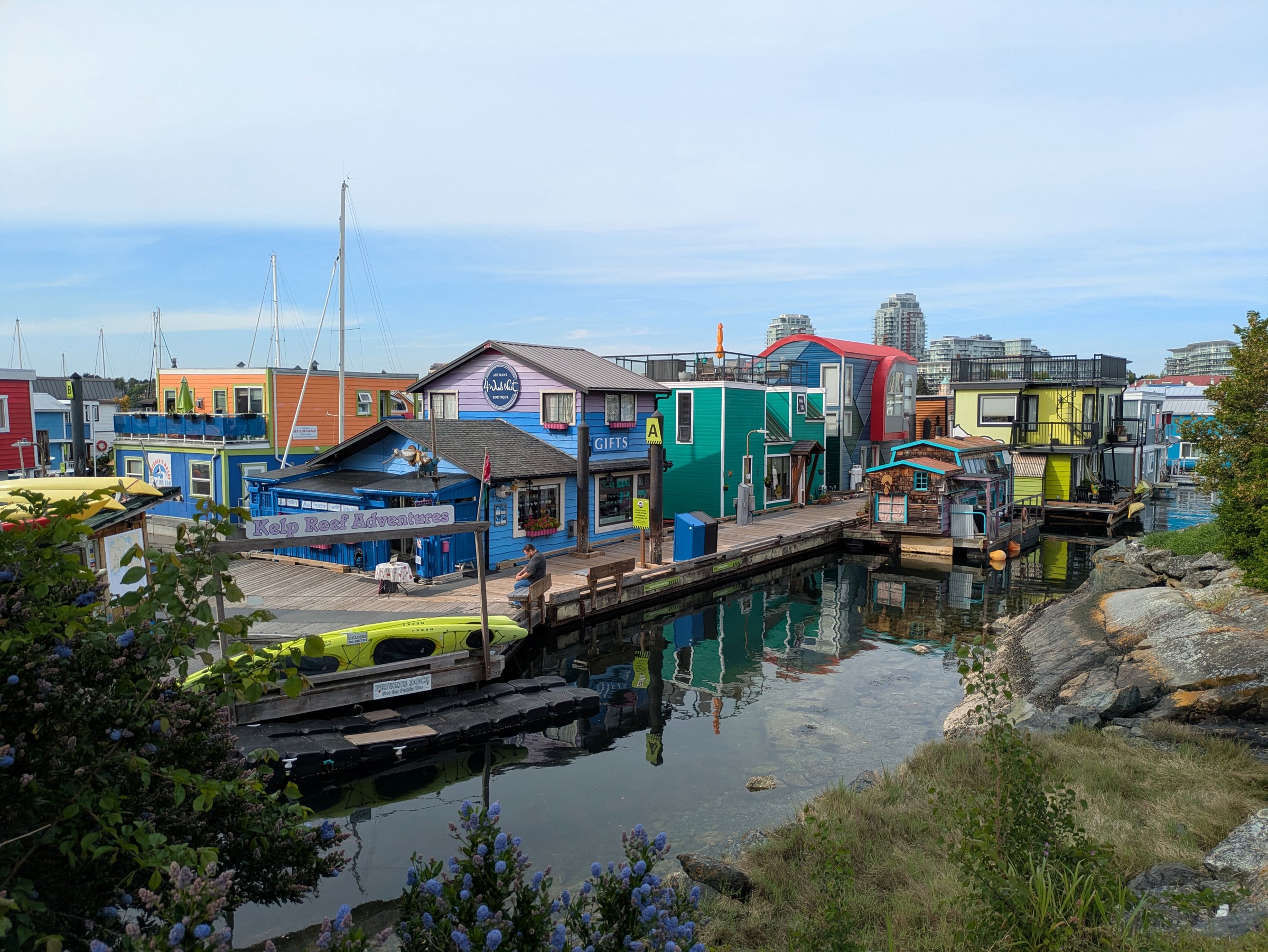 The colourful floating buildings at Fisherman's Wharf.