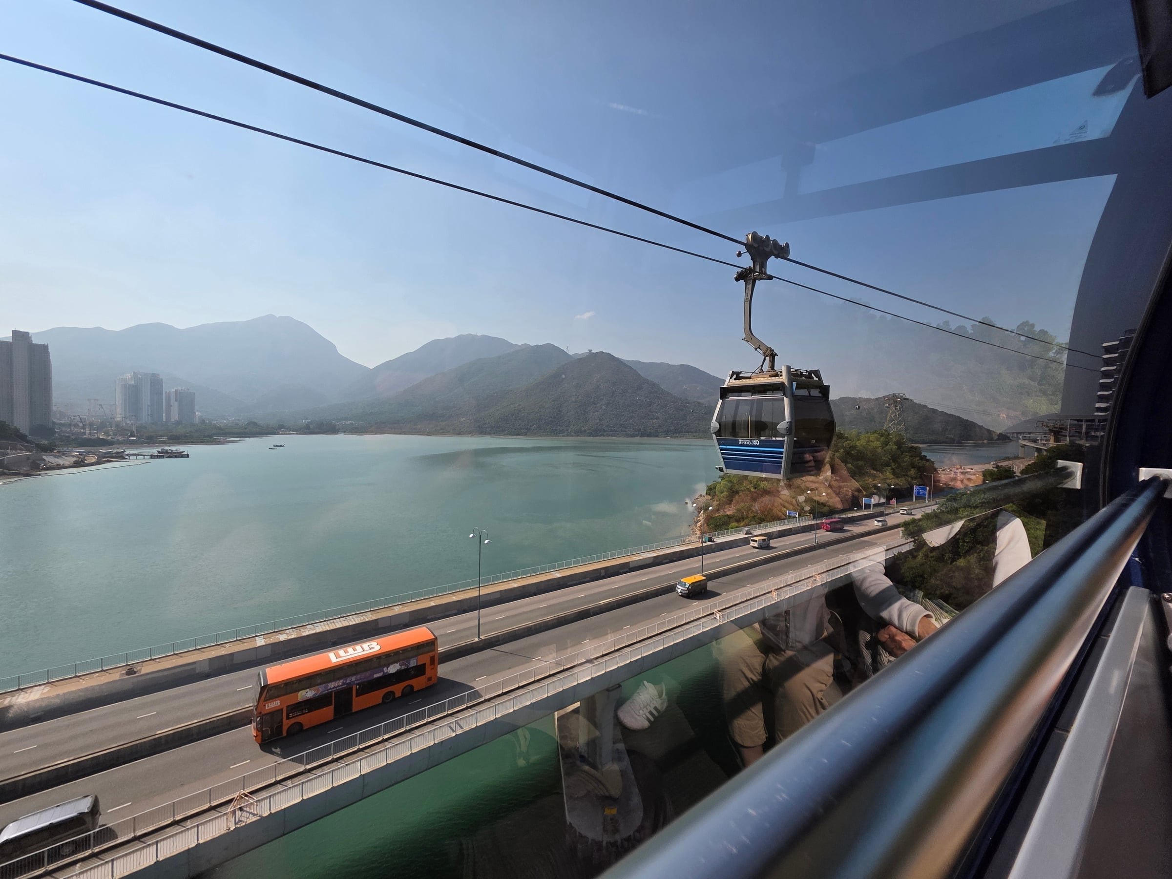 Leaving the coast by cable car.