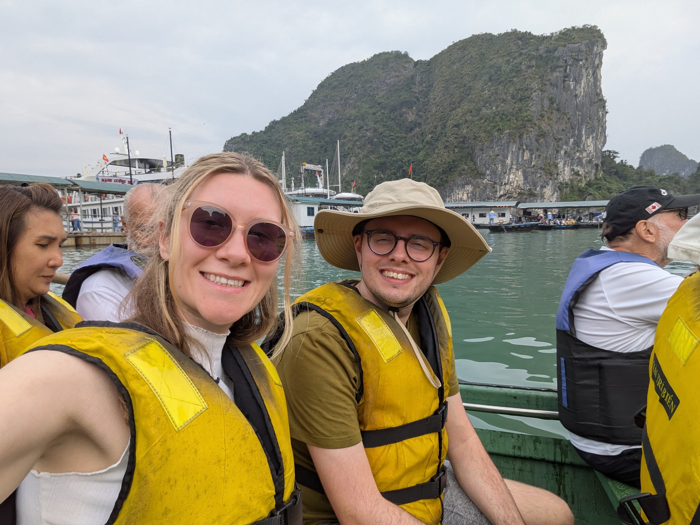On the bamboo boat together.