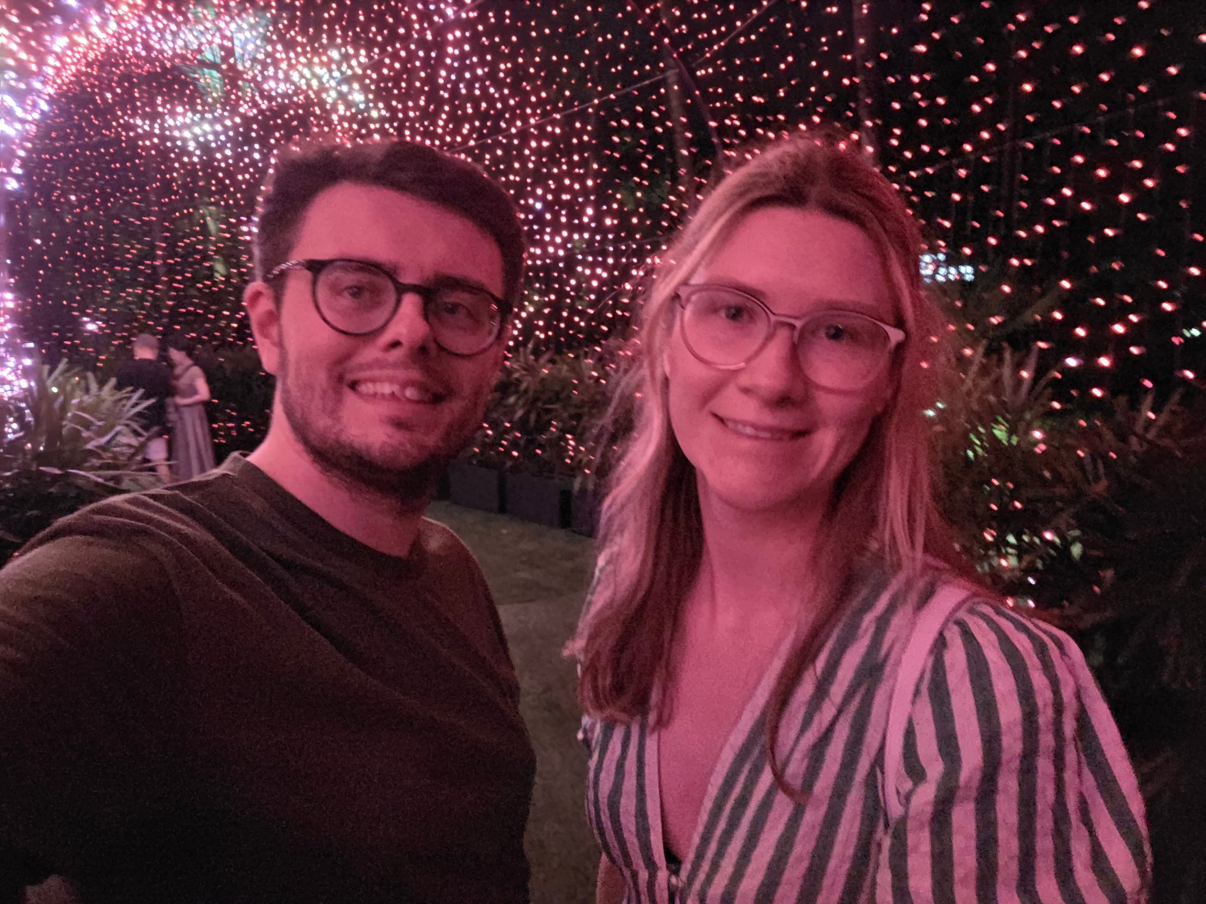 Together among the Christmas lights.